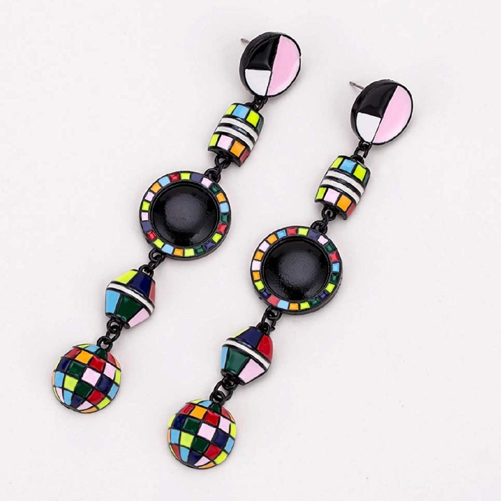 Womens Geometric Pattern Drop Dangle Earrings - Picture 3 of 5